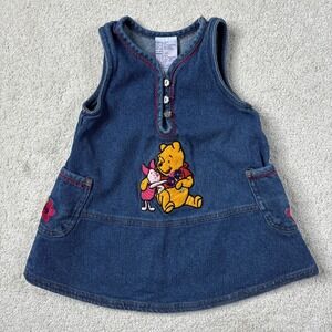 Vintage Disney Winnie the Pooh Denim Jumper Girls Size‎ 3T Dress Overalls Piglet
